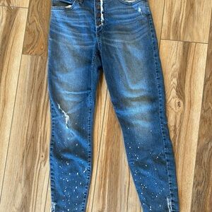 Blue Skinny Jeans with Distressed Fading
